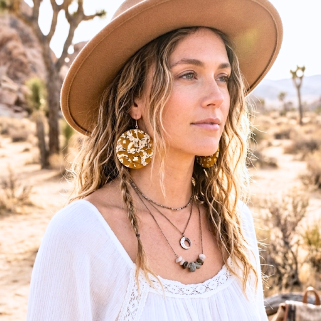 Sun Dance Oversized Acrylic Statement Earrings | 18k Gold Plated Dangle Earrings