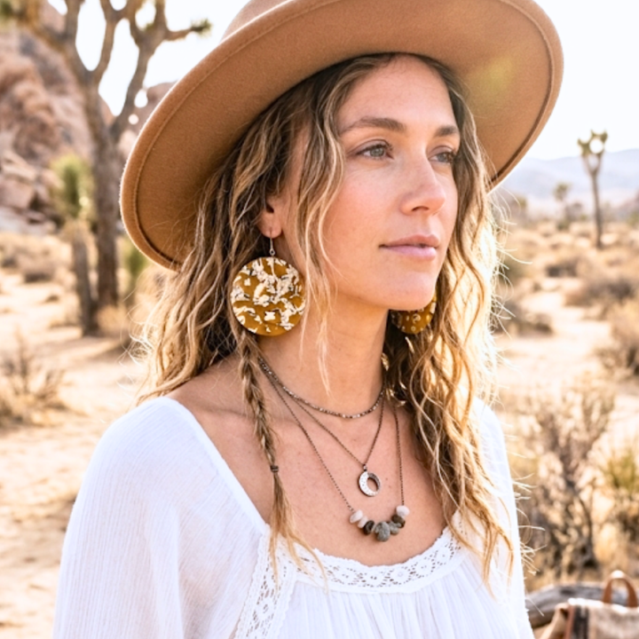 Sun Dance Oversized Acrylic Statement Earrings | 18k Gold Plated Dangle Earrings