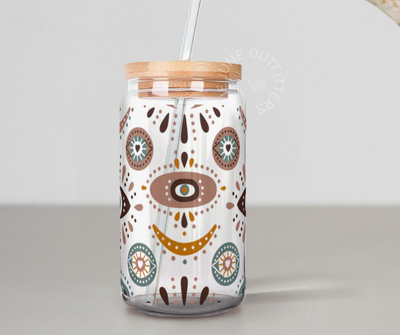 Evil Eye Glass With Lid and Straw