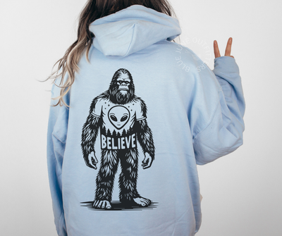 Believe | Funny Bigfoot Alien Hoodie