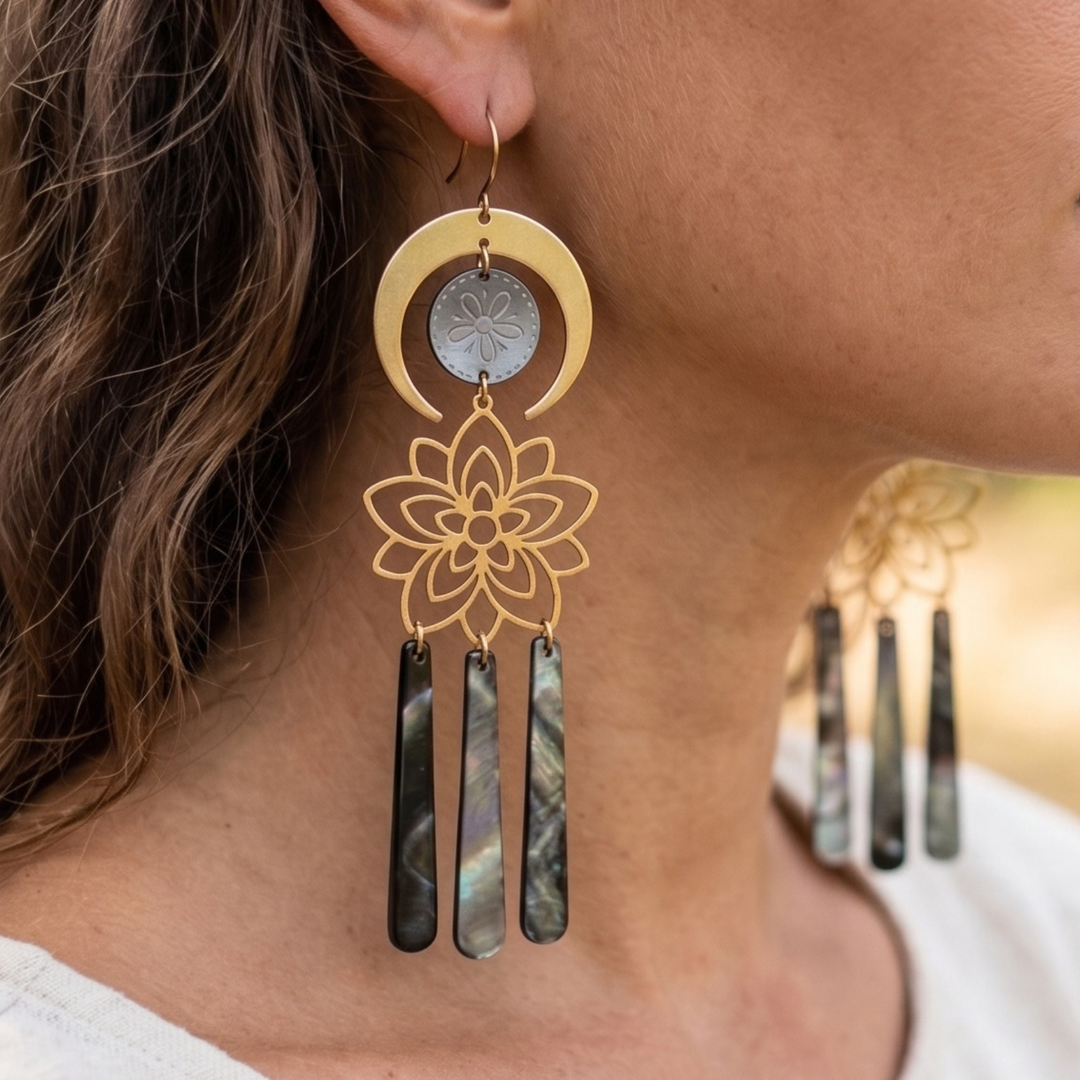 Ethereal Lotus Moonlight Dangle Earrings