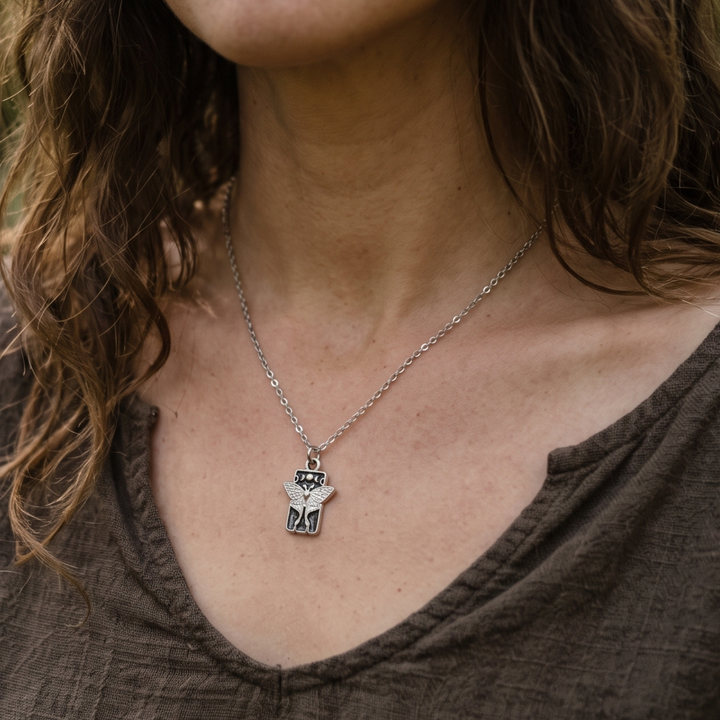 Luna Moth Moon Phase Pendant Necklace – Handcrafted Artisan Silver & Stainless Steel