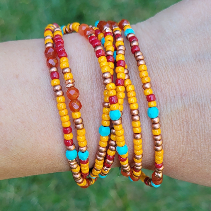 Desert Sunrise Wrap Bracelet – Turquoise, Carnelian & Copper