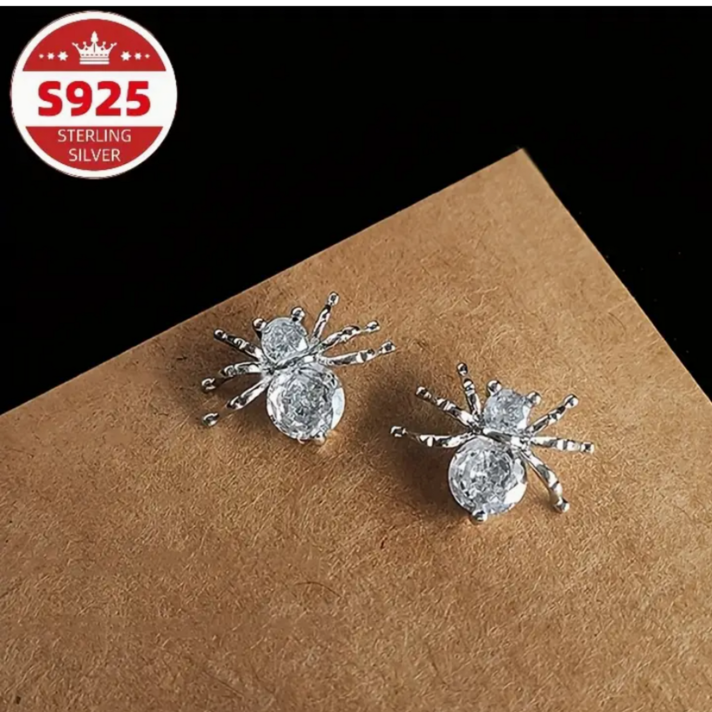 Spider Stud Earrings 925 Sterling Silver Zircon