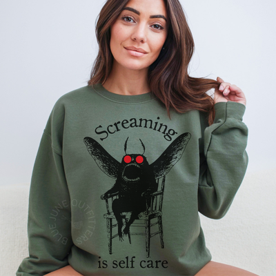Screaming Is Self Care Cryptid Sweatshirt | Funny Mothman Crewneck