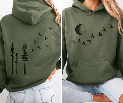 FLYING BIRDS FOREST MOON | NATURE LOVER HOODIE