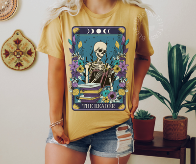 The Reader Skeleton Floral Tarot Tee | Witchy Book Lover Shirt
