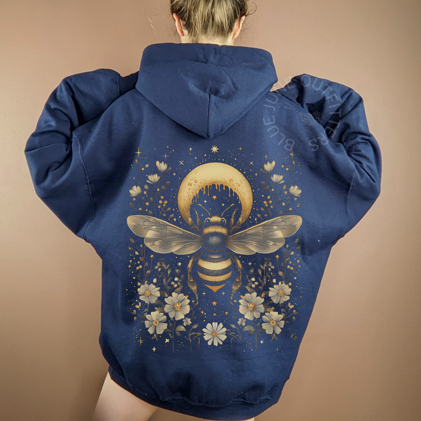 Celestial Bee & Moon Gildan Hoodie – Mystical Witchy Bohemian Pullover