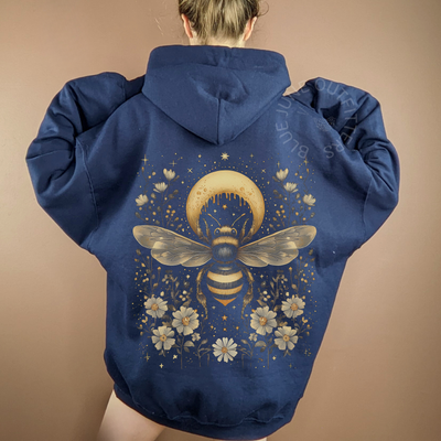Celestial Bee & Moon Gildan Hoodie – Mystical Witchy Bohemian Pullover