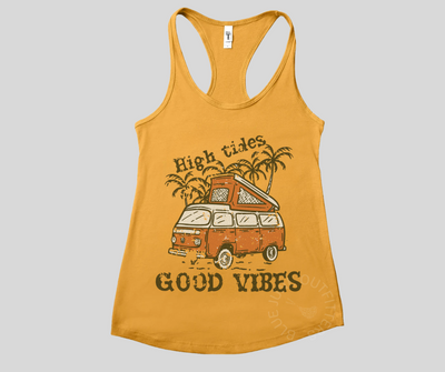 High Tides Good Vibes Women’s Racerback Tank Top – Retro Beach Tank