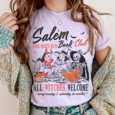 Salem Book Club Graphic Tee – Vintage Halloween Witches Shirt