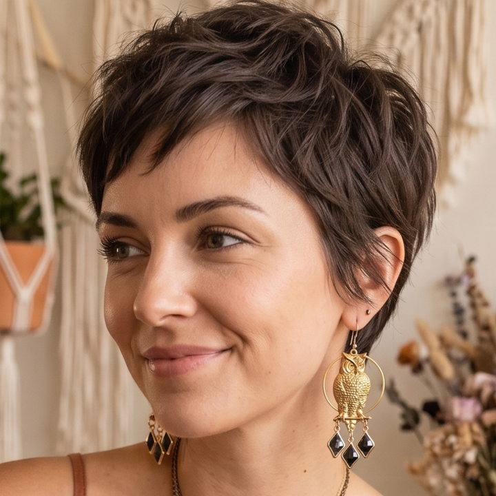 Raw Brass Owl Earrings with Smoky Glass Crystals – Boho Dangle Drop Earrings
