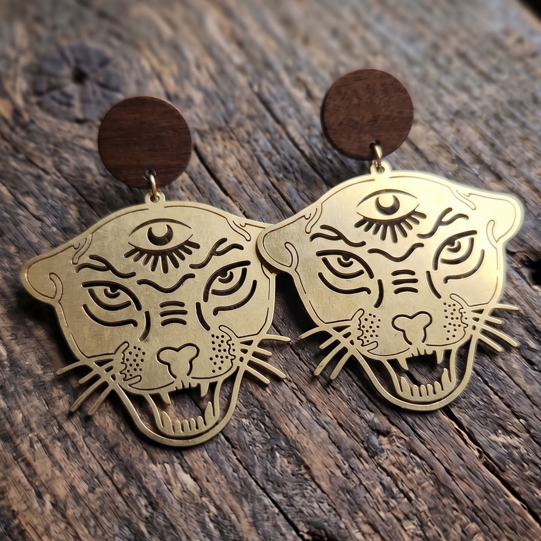 Mystical Third Eye Roaring Panther Statement Post Earrings