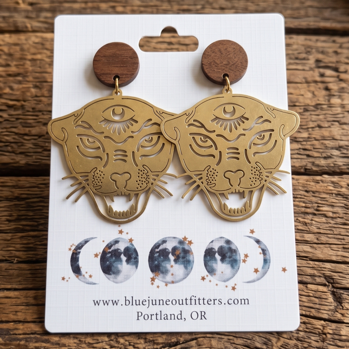 Mystical Third Eye Roaring Panther Statement Post Earrings