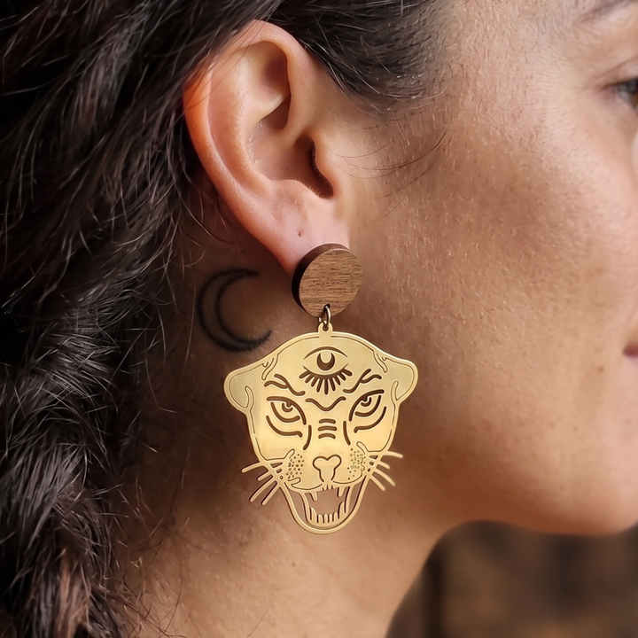 Mystical Third Eye Roaring Panther Statement Post Earrings