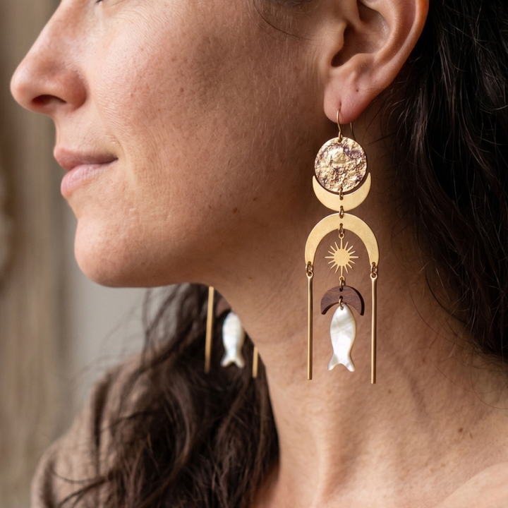 The Pisces Dusters | Celestial Brass & Shell Statement Earrings
