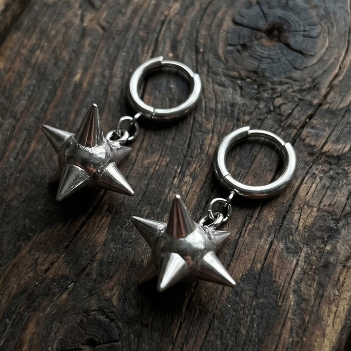 Punk Celestial Spike Huggie Earrings – Stainless Steel Leverback Hoops