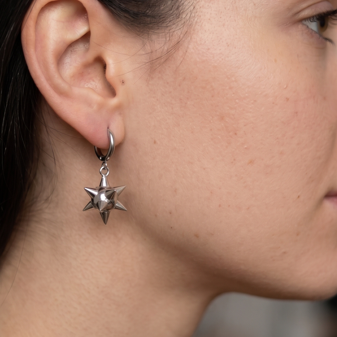 Punk Celestial Spike Huggie Earrings – Stainless Steel Leverback Hoops