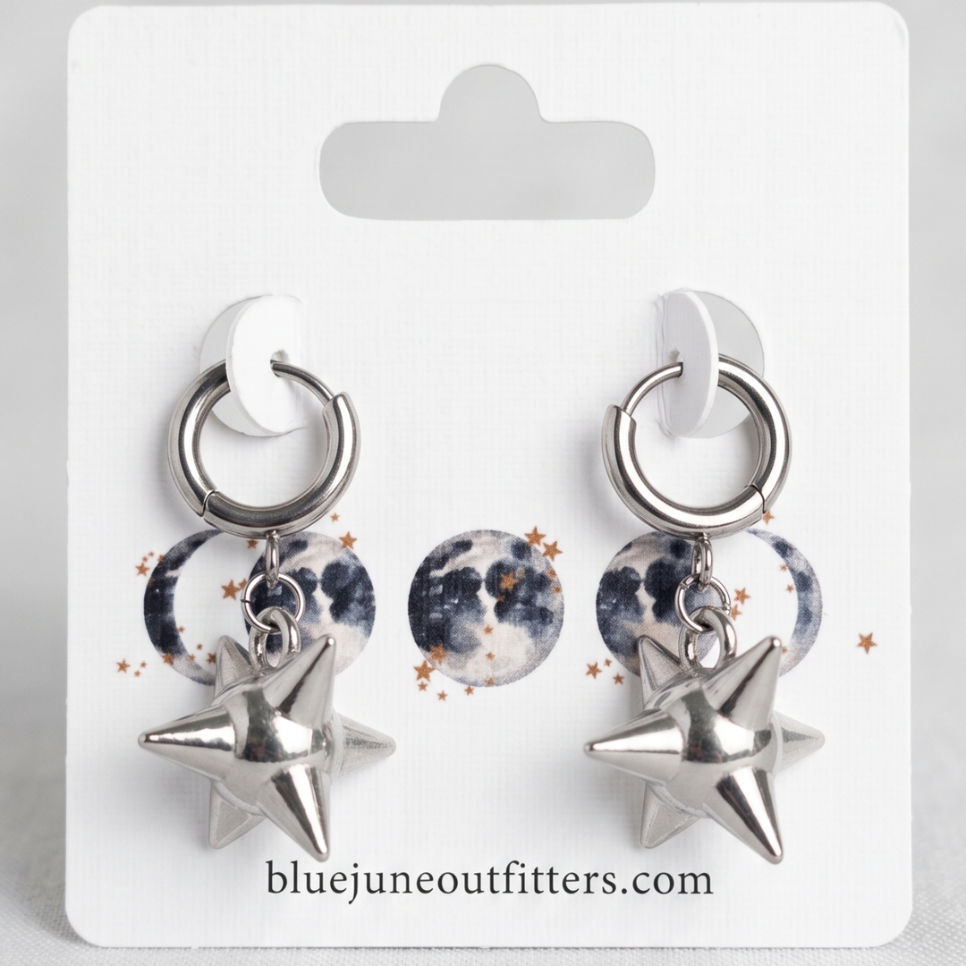 Punk Celestial Spike Huggie Earrings – Stainless Steel Leverback Hoops