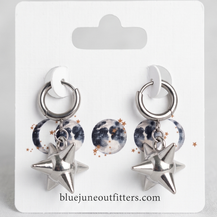 Punk Celestial Spike Huggie Earrings – Stainless Steel Leverback Hoops