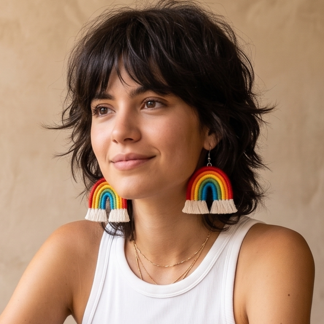 Rainbow Macrame Earrings with 18K Gold Plating