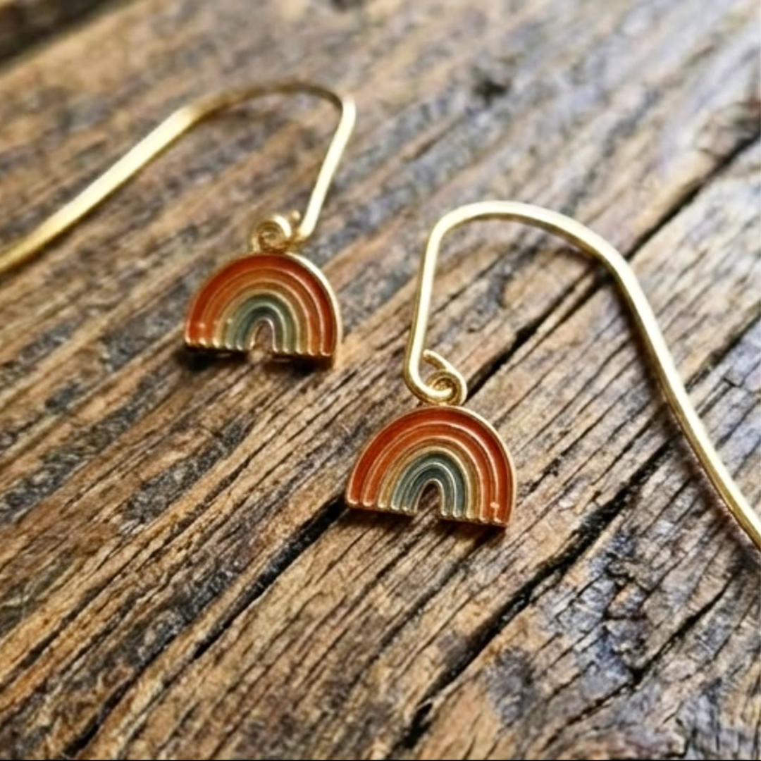 SMALL GOLD PLATED RAINBOW DANGLE EARRINGS | PRIDE JEWELRY