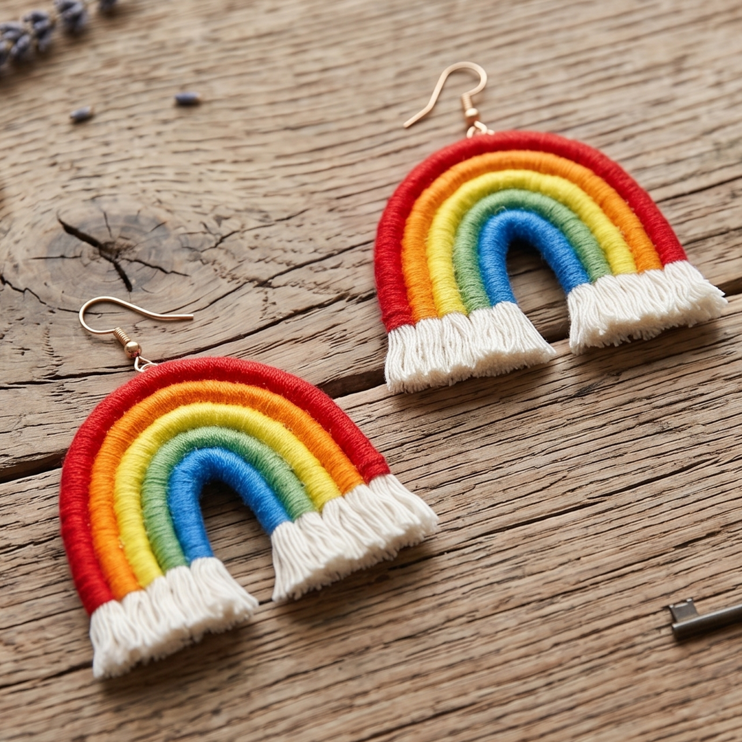 Rainbow Macrame Earrings with 18K Gold Plating