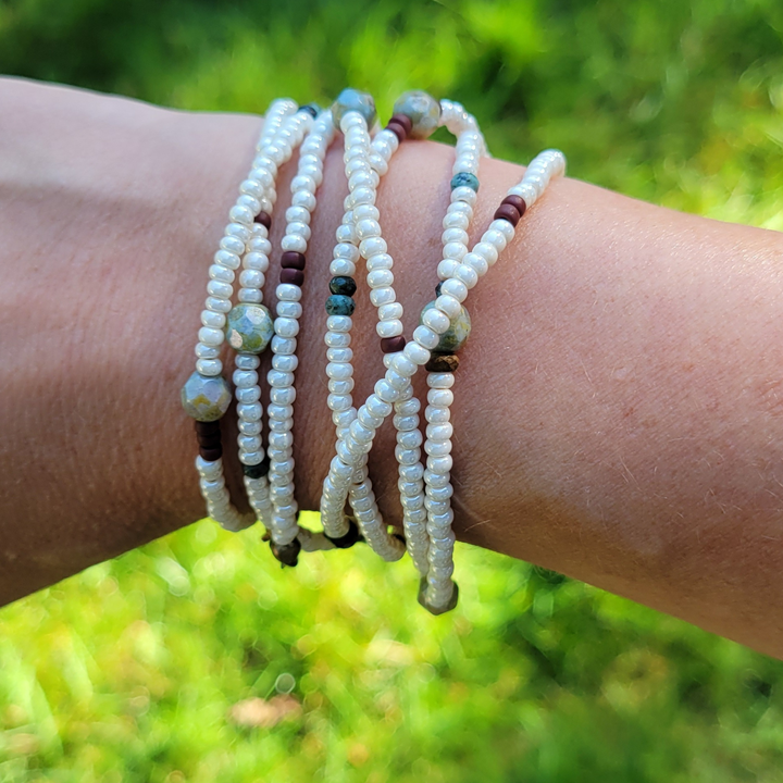 Rustic Harmony Wrap Bracelet – African Turquoise & Ivory Beads