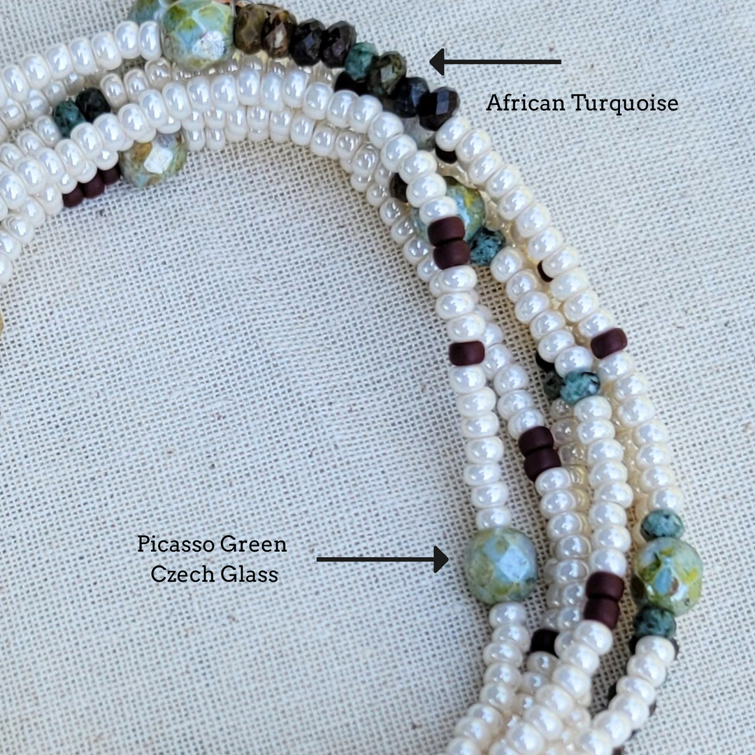 Rustic Harmony Wrap Bracelet – African Turquoise & Ivory Beads