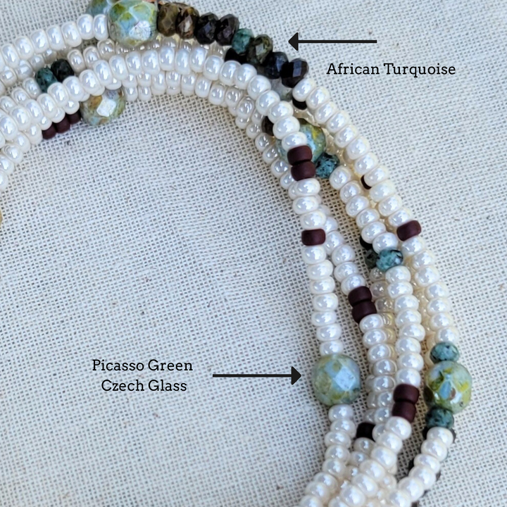 Rustic Harmony Wrap Bracelet – African Turquoise & Ivory Beads