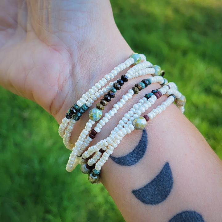 Rustic Harmony Wrap Bracelet – African Turquoise & Ivory Beads