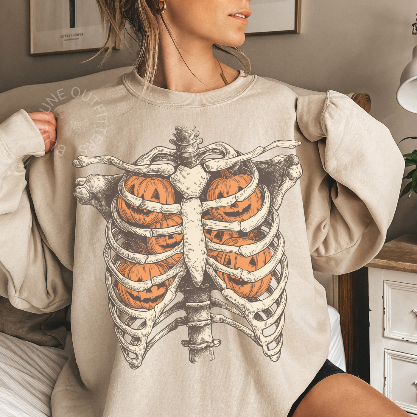 Retro Halloween Ribcage Pumpkins Sweatshirt