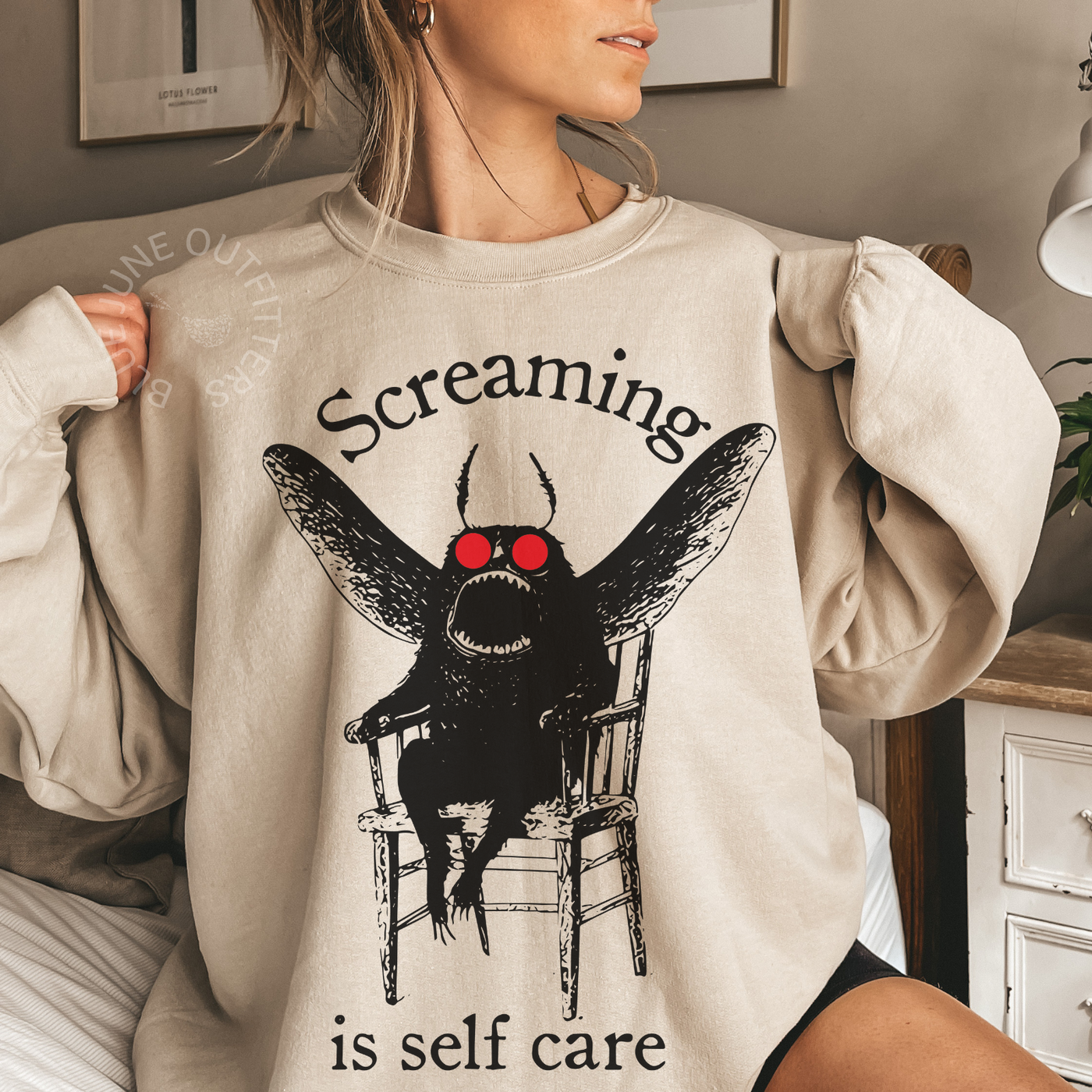 Screaming Is Self Care Cryptid Sweatshirt | Funny Mothman Crewneck