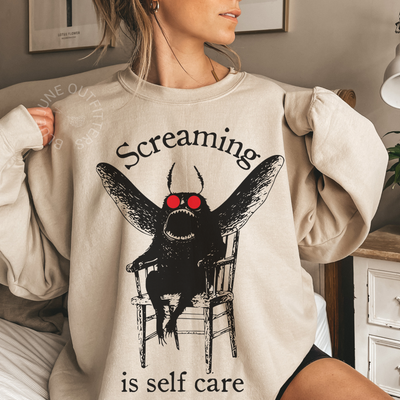 Screaming Is Self Care Cryptid Sweatshirt | Funny Mothman Crewneck