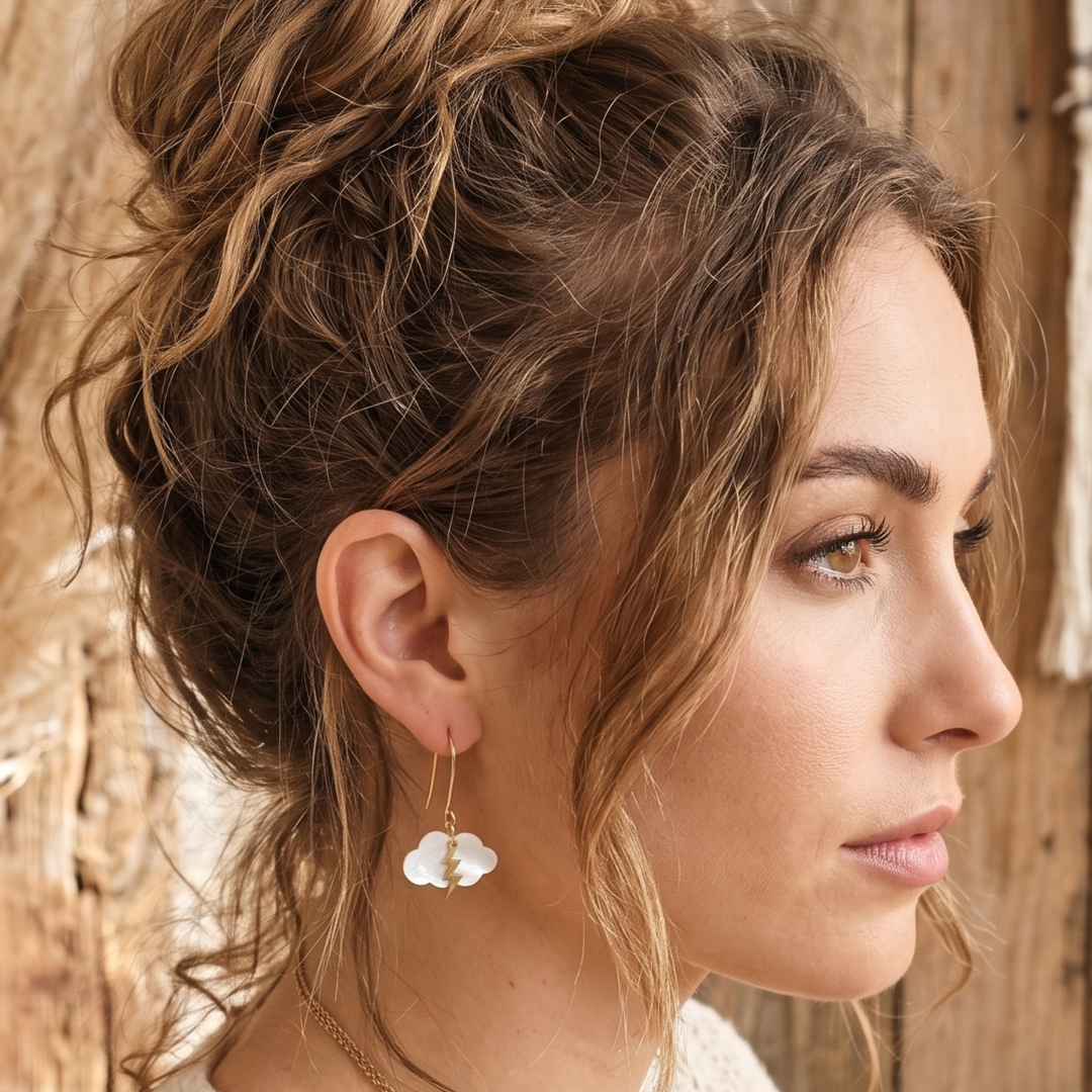 Stormy Mother of Pearl Cloud Earrings