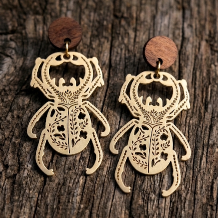The Botanical Scarab Wood Post Dangle Earrings