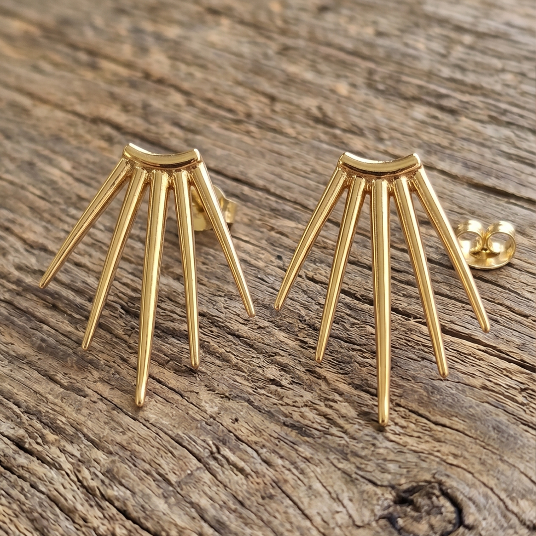 18k Gold Plated Brass Sunburst Studs • Boho Spike Statement Earrings