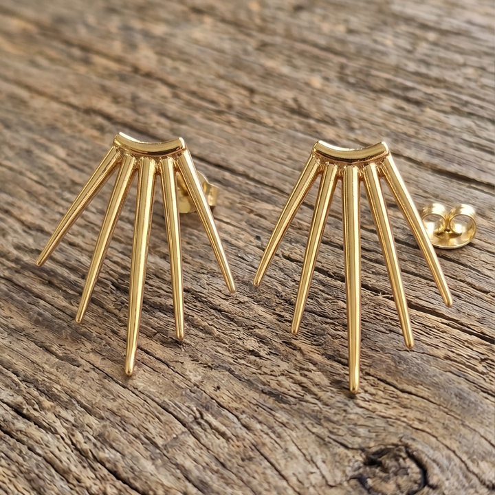 18k Gold Plated Brass Sunburst Studs • Boho Spike Statement Earrings