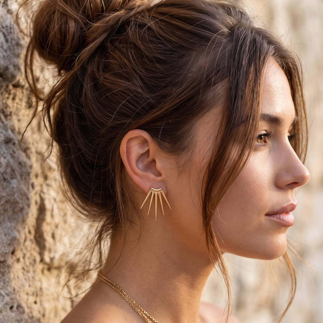18k Gold Plated Brass Sunburst Studs • Boho Spike Statement Earrings