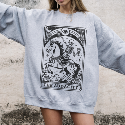 The Audacity Skeleton Sweatshirt – Gothic Tarot-Inspired Pullover