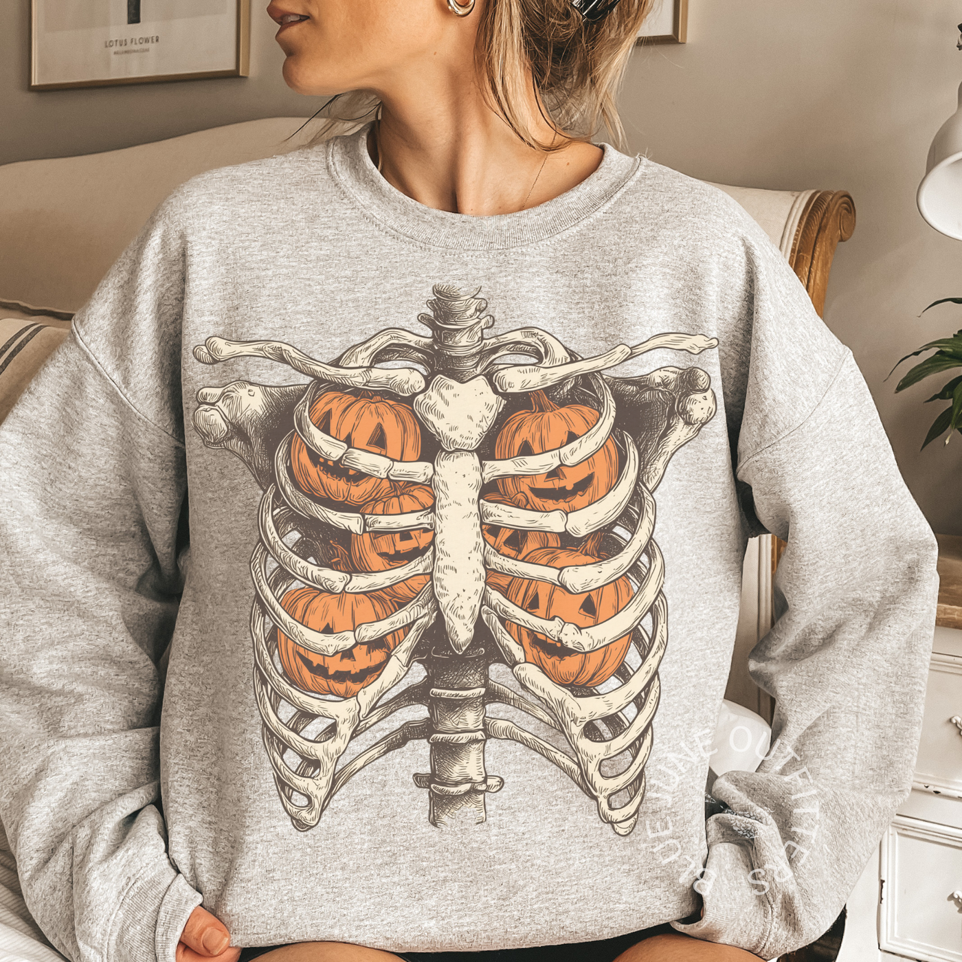 Retro Halloween Ribcage Pumpkins Sweatshirt