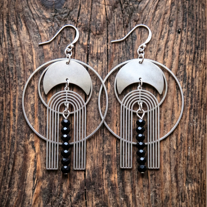 Lunar Eclipse Geometric Arch Dangle | Stainless Steel Earrings