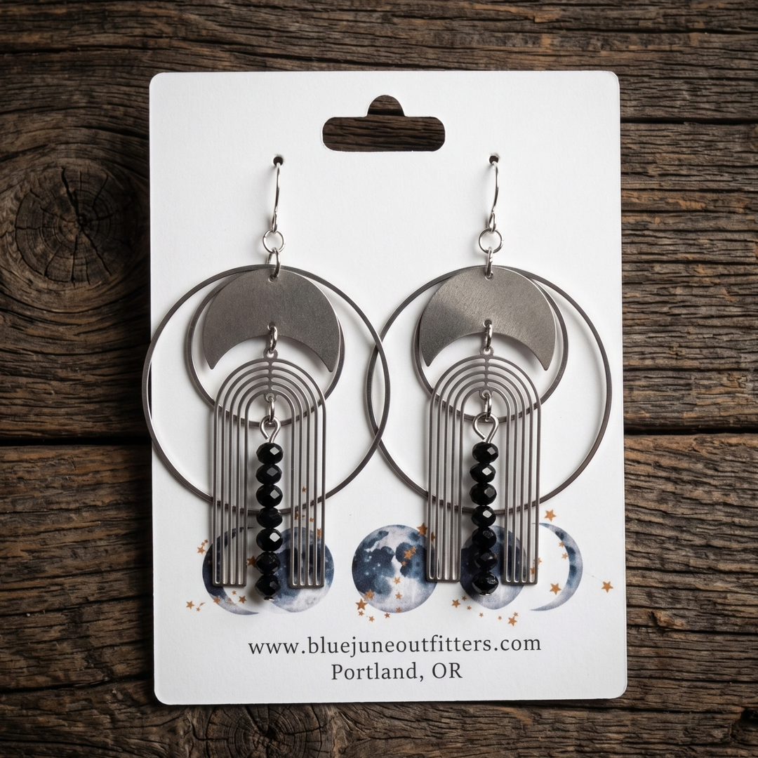 Lunar Eclipse Geometric Arch Dangle | Stainless Steel Earrings