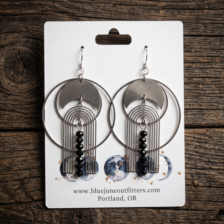 Lunar Eclipse Geometric Arch Dangle | Stainless Steel Earrings