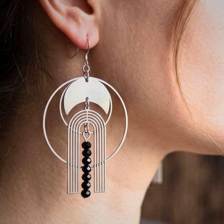 Lunar Eclipse Geometric Arch Dangle | Stainless Steel Earrings