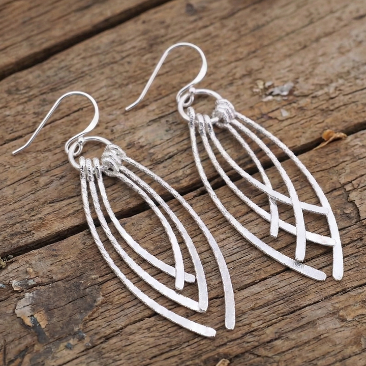 Layered Textured Marquise Dangle Earrings | Stainless Steel 2.5" Drops