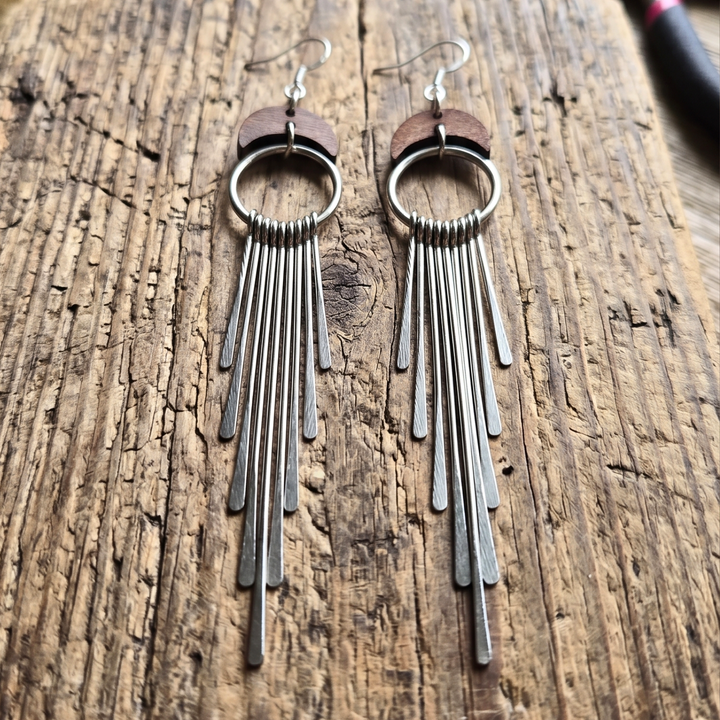 Solstice Crescent Moon Fringe Duster Earrings • Edgy Boho