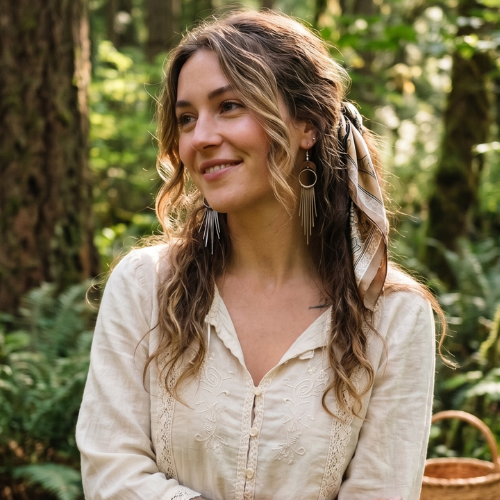 Solstice Crescent Moon Fringe Duster Earrings • Edgy Boho