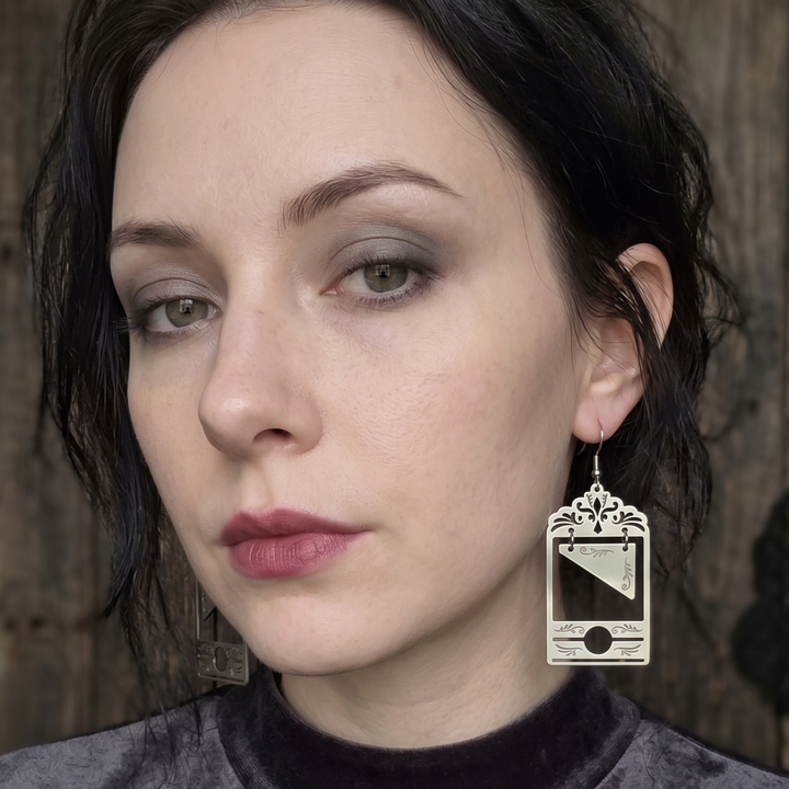 Moving Blade Guillotine Earrings in Stainless Steel - Gothic Celestial Jewelry