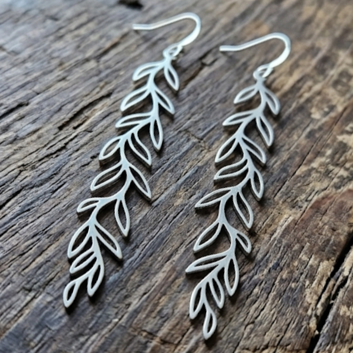 Laser-Cut Stainless Steel Leaf Vine Dangle Earrings - Hypoallergenic, Lightweight